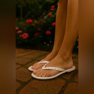 Tory Burch White Flip Flops